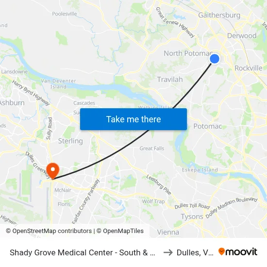 Shady Grove Medical Center - South & Medical Center Way to Dulles, Virginia map