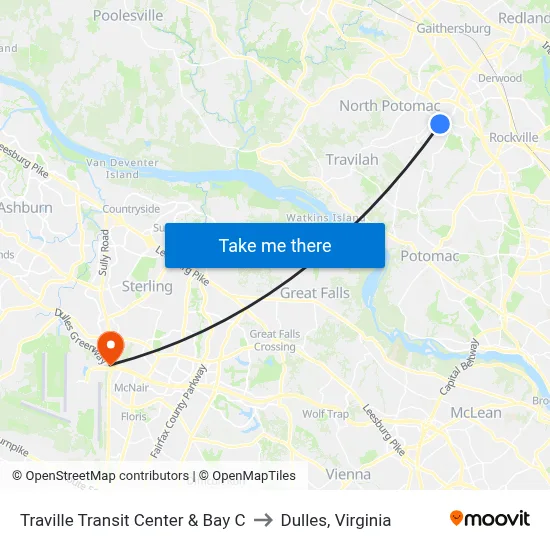 Traville Transit Center & Bay C to Dulles, Virginia map