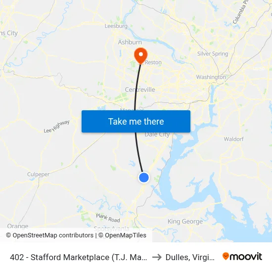 402 - Stafford Marketplace (T.J. Maxx) to Dulles, Virginia map