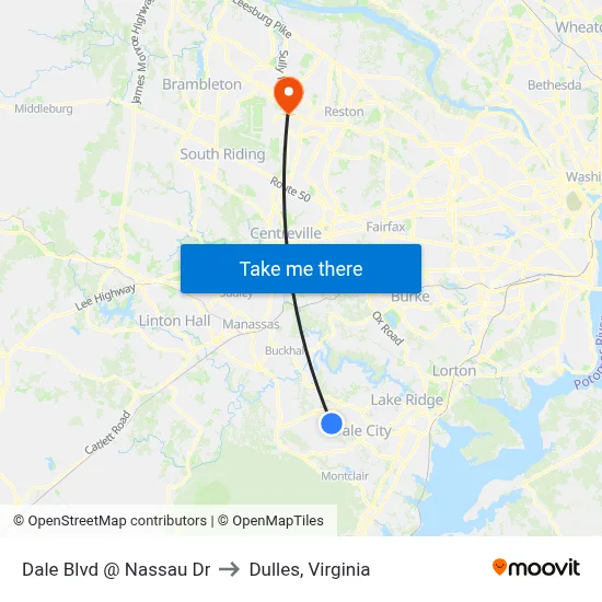 Dale Blvd @ Nassau Dr to Dulles, Virginia map