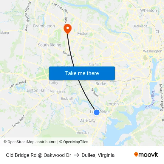 Old Bridge Rd @ Oakwood Dr to Dulles, Virginia map