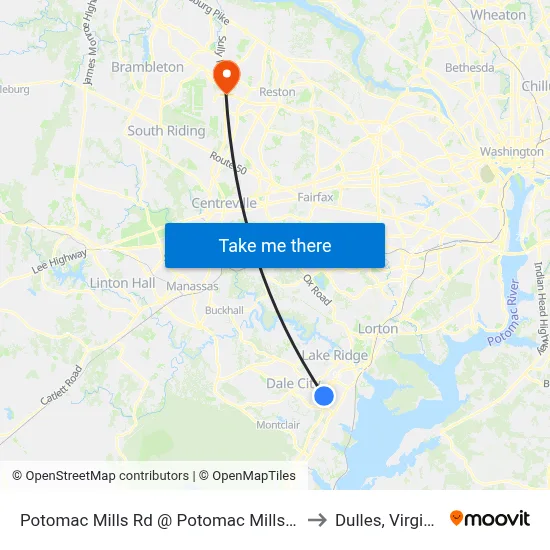 Potomac Mills Rd @ Potomac Mills Cir to Dulles, Virginia map