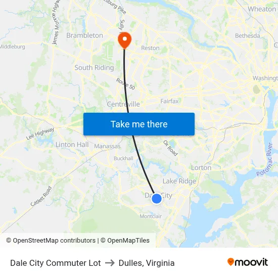 Dale City Commuter Lot to Dulles, Virginia map