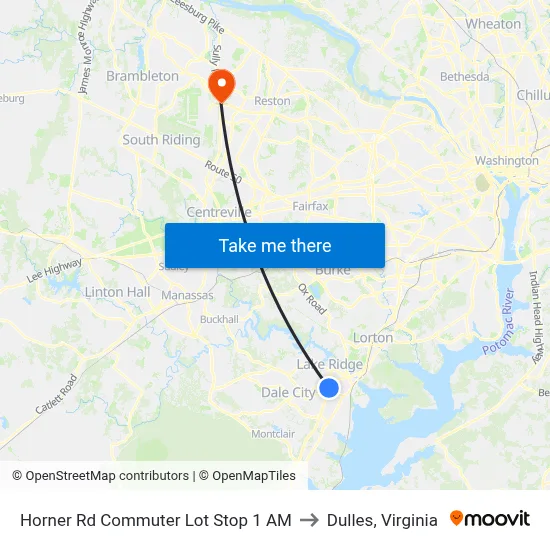 Horner Rd Commuter Lot Stop 1 AM to Dulles, Virginia map