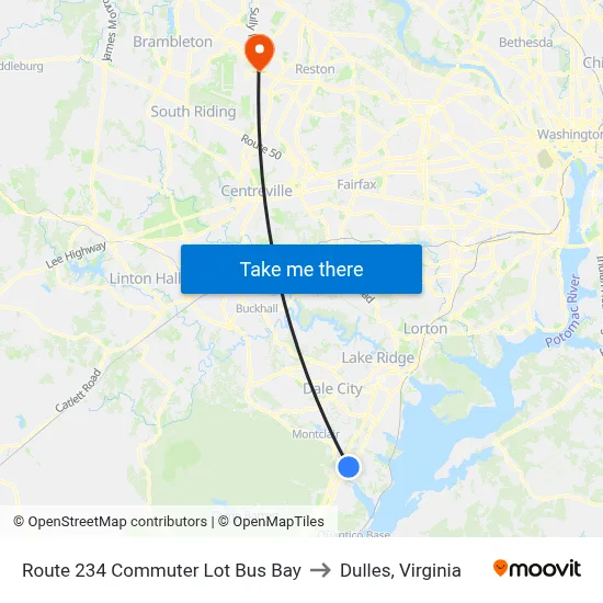 Route 234 Commuter Lot Bus Bay to Dulles, Virginia map