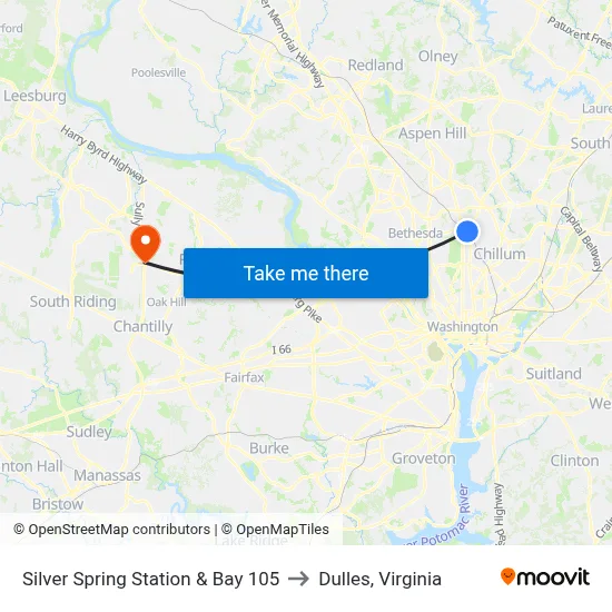 Silver Spring Station & Bay 105 to Dulles, Virginia map