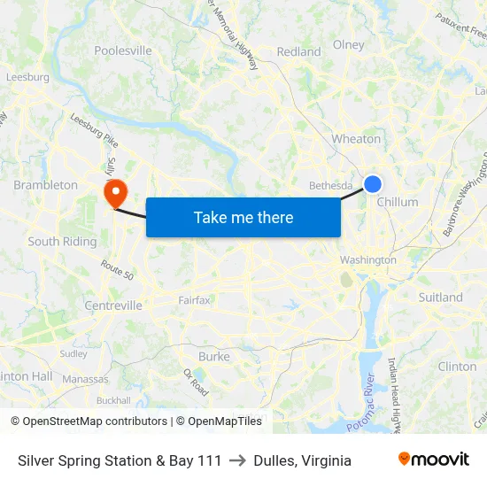 Silver Spring Station & Bay 111 to Dulles, Virginia map