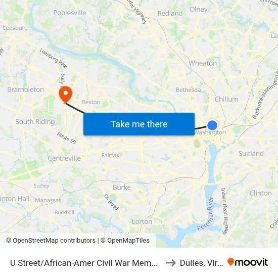U Street/African-Amer Civil  War Memorial/ Cardozo to Dulles, Virginia map
