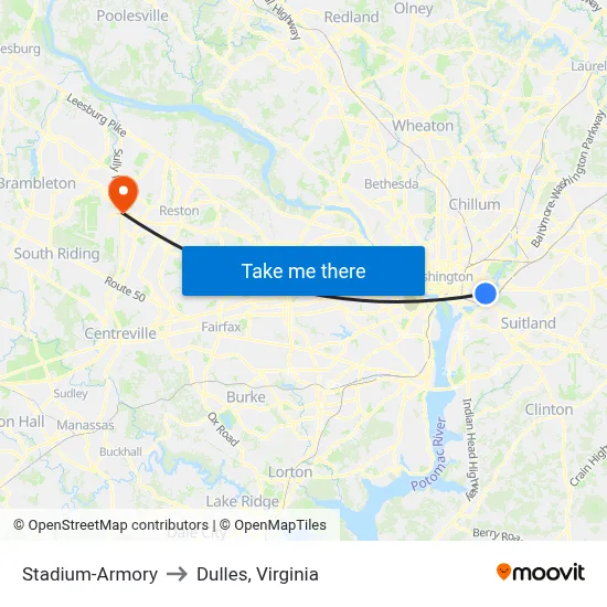 Stadium-Armory to Dulles, Virginia map