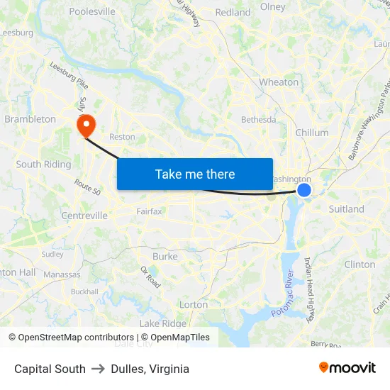 Capital South to Dulles, Virginia map