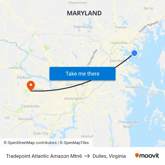 Tradepoint Atlantic Amazon Mtn6 to Dulles, Virginia map