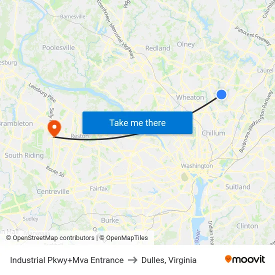 Industrial Pkwy+Mva Entrance to Dulles, Virginia map