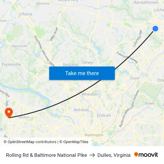 Rolling Rd & Baltimore National Pike to Dulles, Virginia map
