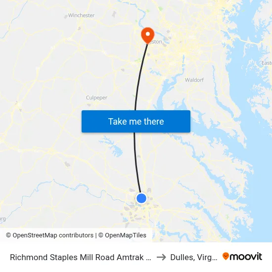 Richmond Staples Mill Road Amtrak Station to Dulles, Virginia map