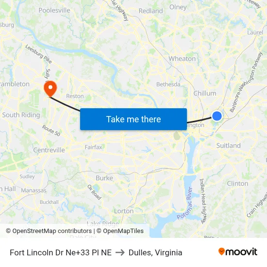 Fort Lincoln Dr Ne+33 Pl NE to Dulles, Virginia map