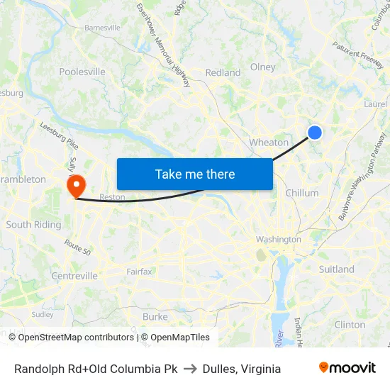 Randolph Rd+Old Columbia Pk to Dulles, Virginia map
