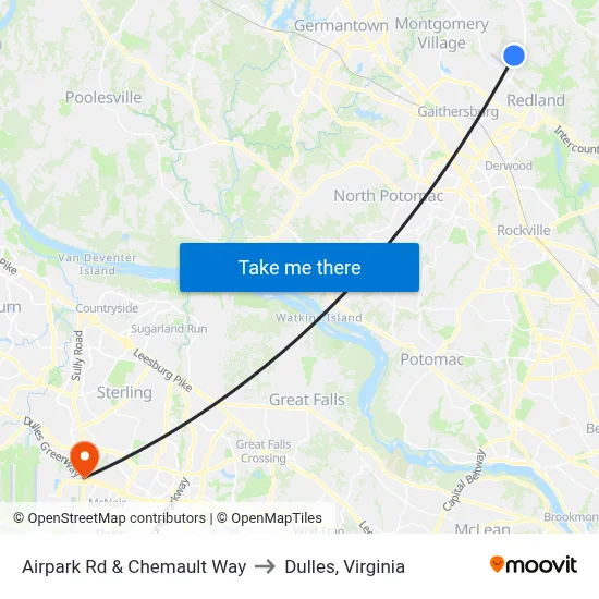 Airpark Rd & Chemault Way to Dulles, Virginia map