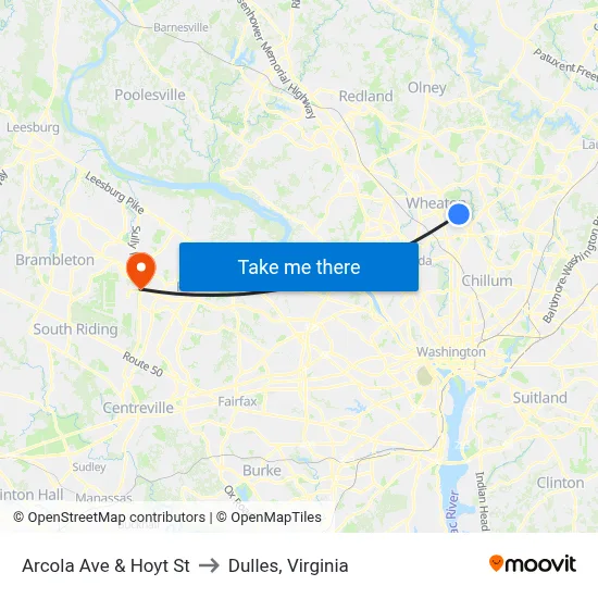 Arcola Ave & Hoyt St to Dulles, Virginia map