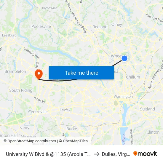 University W Blvd & @1135 (Arcola Towers) to Dulles, Virginia map