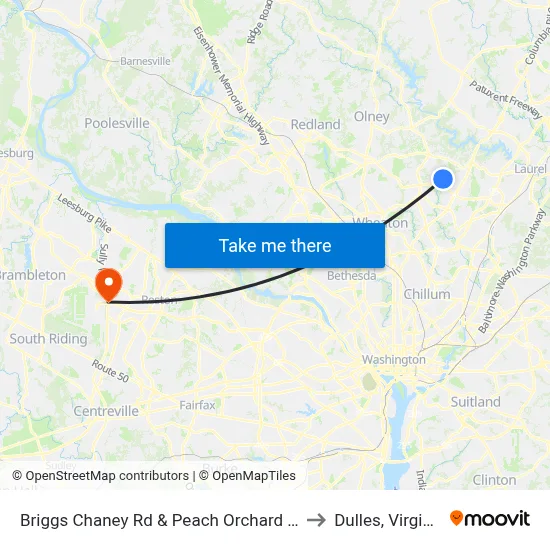 Briggs Chaney Rd & Peach Orchard Rd to Dulles, Virginia map