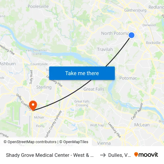Shady Grove Medical Center - West & Medical Center Way to Dulles, Virginia map