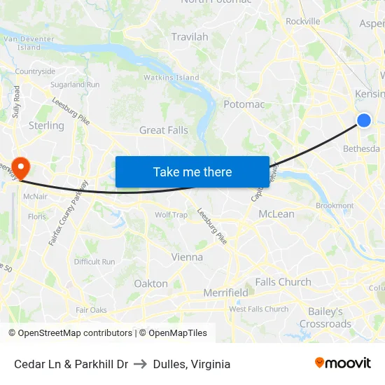 Cedar Ln & Parkhill Dr to Dulles, Virginia map