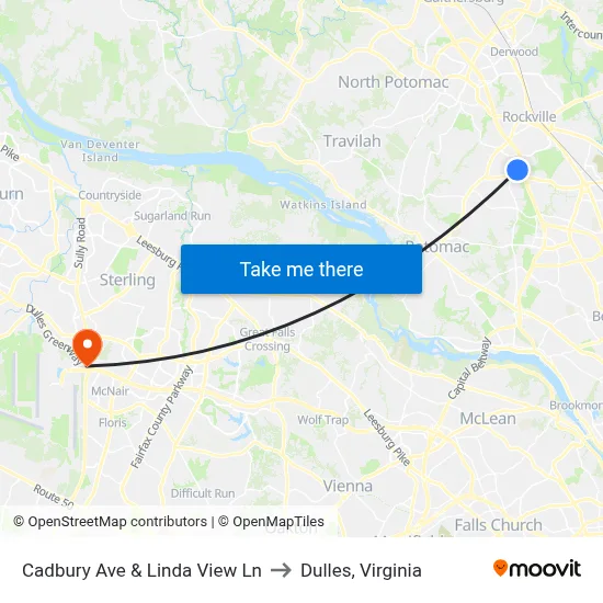 Cadbury Ave & Linda View Ln to Dulles, Virginia map