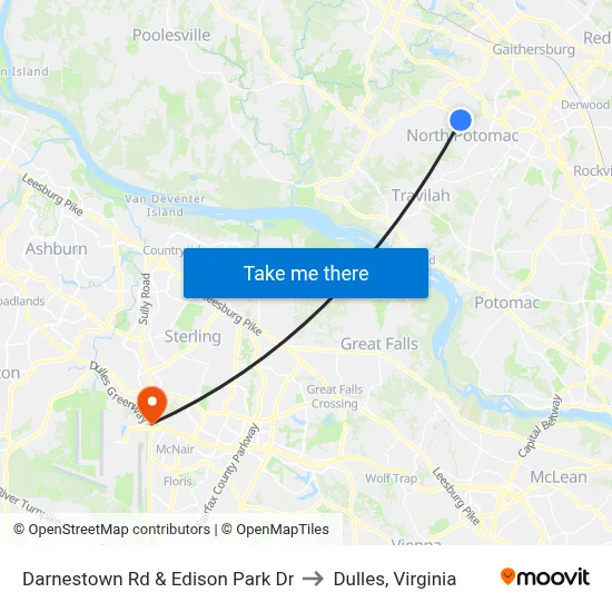 Darnestown Rd & Edison Park Dr to Dulles, Virginia map