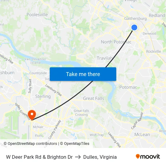 W Deer Park Rd & Brighton Dr to Dulles, Virginia map