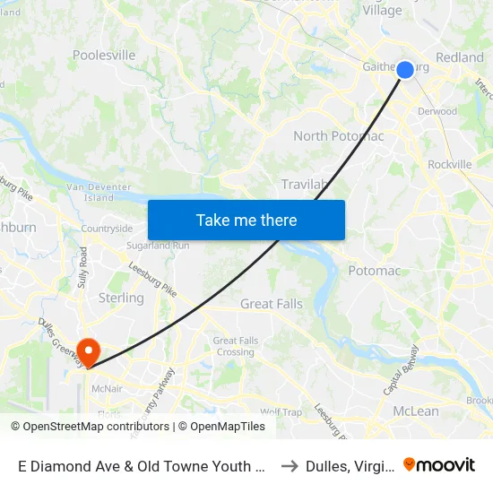 E Diamond Ave & Old Towne Youth Center to Dulles, Virginia map