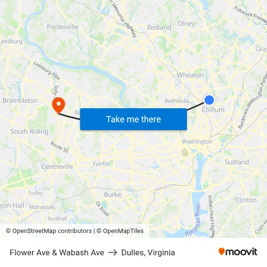 Flower Ave & Wabash Ave to Dulles, Virginia map
