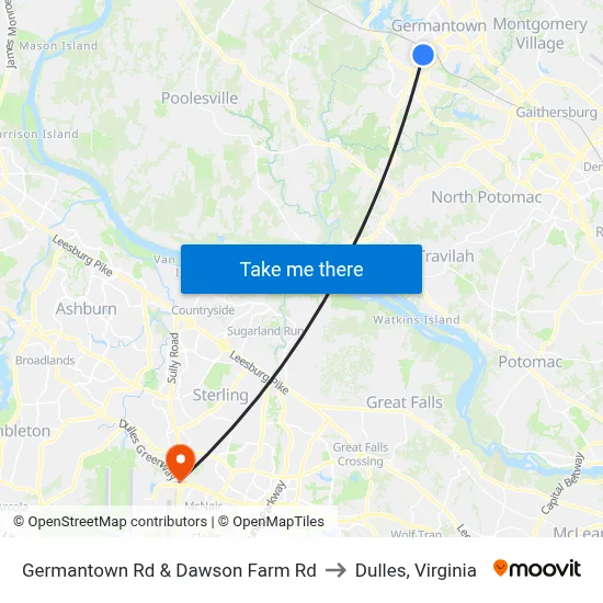 Germantown Rd & Dawson Farm Rd to Dulles, Virginia map