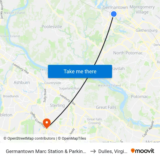 Germantown Marc Station & Parking Lot to Dulles, Virginia map