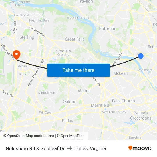 Goldsboro Rd & Goldleaf Dr to Dulles, Virginia map