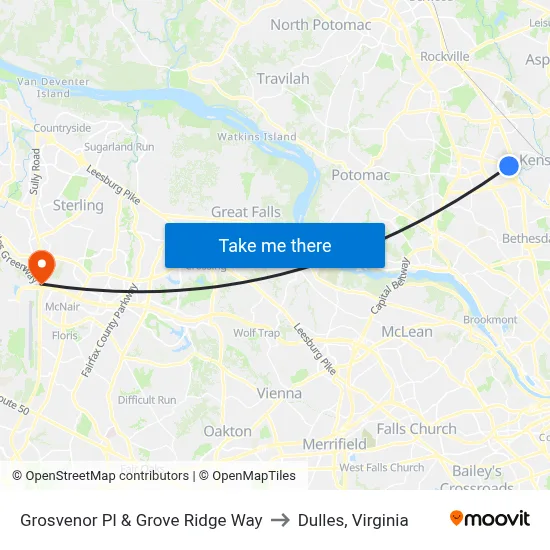 Grosvenor Pl & Grove Ridge Way to Dulles, Virginia map