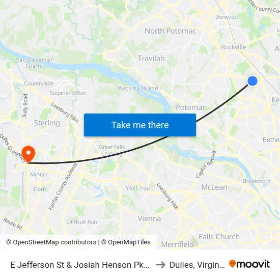 E Jefferson St & Josiah Henson Pkwy to Dulles, Virginia map
