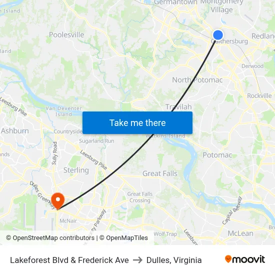 Lakeforest Blvd & Frederick Ave to Dulles, Virginia map