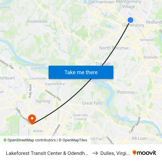 Lakeforest Transit Center & Odendhal Ave to Dulles, Virginia map
