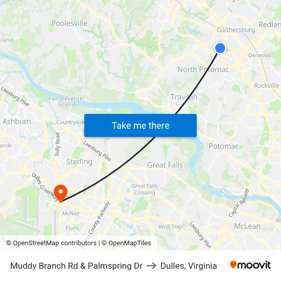 Muddy Branch Rd & Palmspring Dr to Dulles, Virginia map