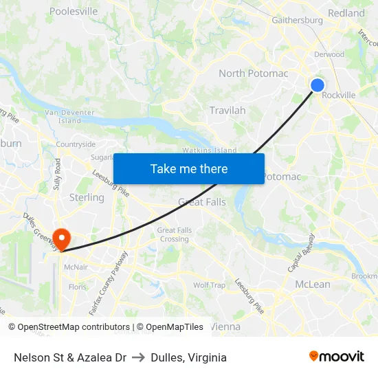 Nelson St & Azalea Dr to Dulles, Virginia map
