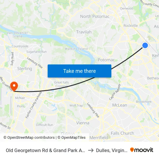 Old Georgetown Rd & Grand Park Ave to Dulles, Virginia map