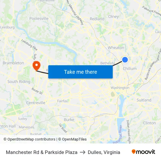 Manchester Rd & Parkside Plaza to Dulles, Virginia map