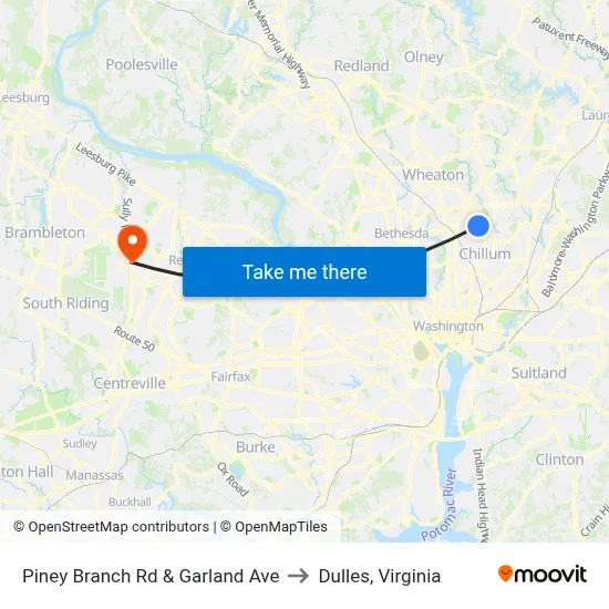 Piney Branch Rd & Garland Ave to Dulles, Virginia map
