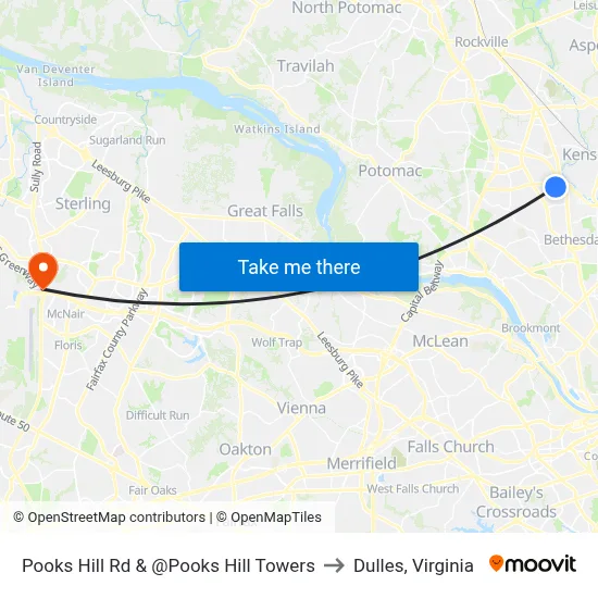 Pooks Hill Rd & @Pooks Hill Towers to Dulles, Virginia map