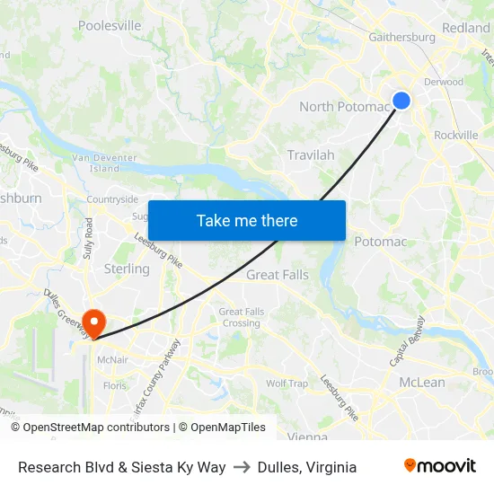 Research Blvd & Siesta Ky Way to Dulles, Virginia map