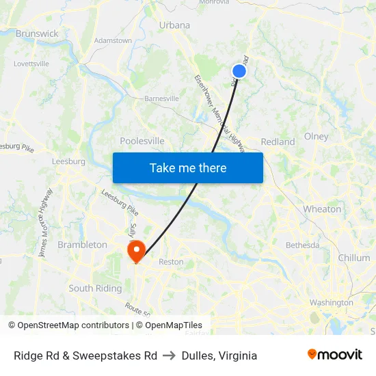 Ridge Rd & Sweepstakes Rd to Dulles, Virginia map