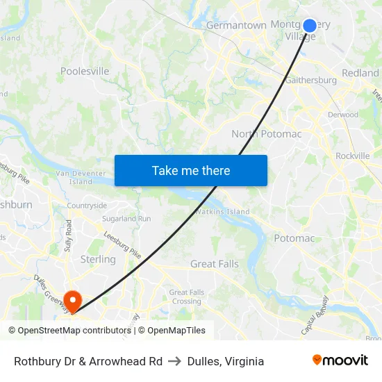 Rothbury Dr & Arrowhead Rd to Dulles, Virginia map