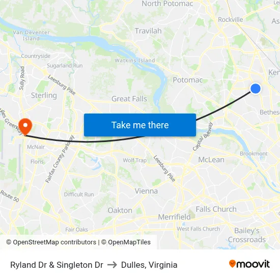 Ryland Dr & Singleton Dr to Dulles, Virginia map