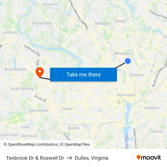 Tenbrook Dr & Roswell Dr to Dulles, Virginia map