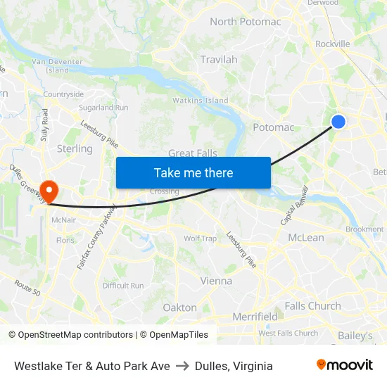 Westlake Ter & Auto Park Ave to Dulles, Virginia map